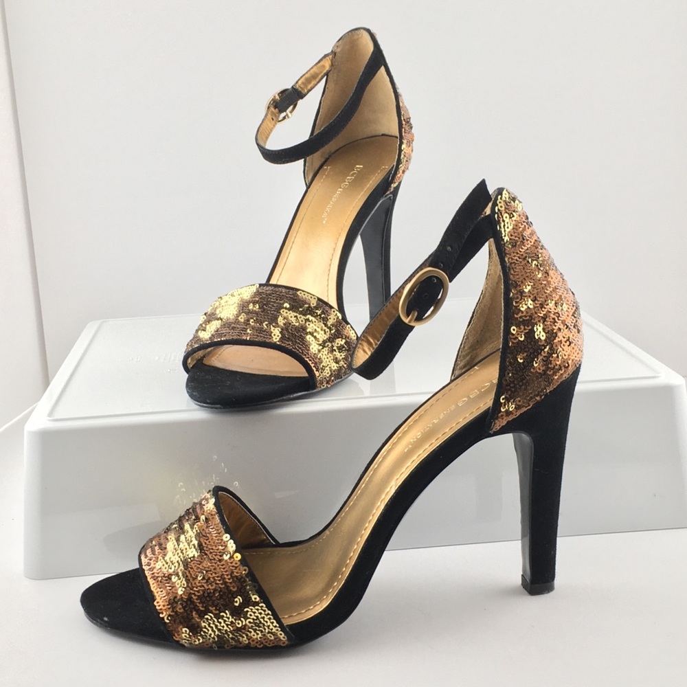 BCBG Generation Sequined Peeptoe Ankle Strap Heels